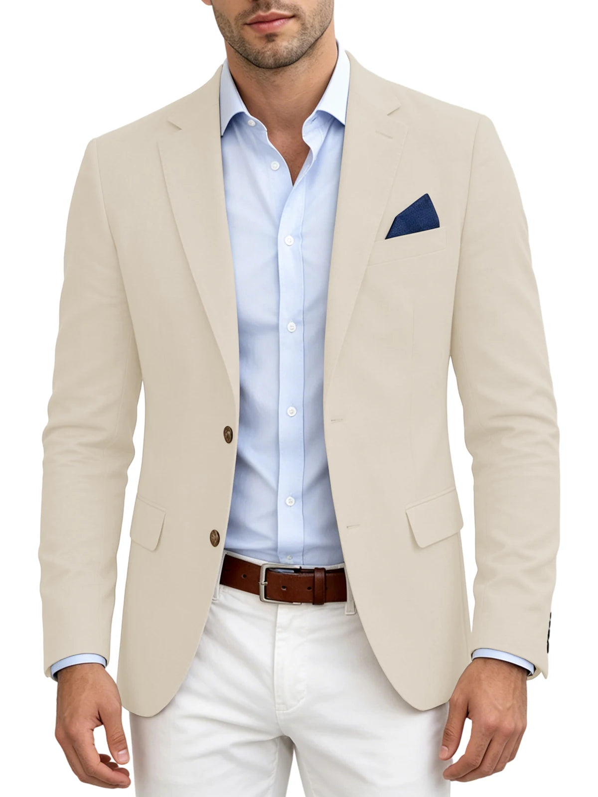 Men's Linen Blend Blazer | Notched Lapel | Two Button | Slim Fit | Breathable Suit Jacket | Business Casual | Wedding | XS-7XL
