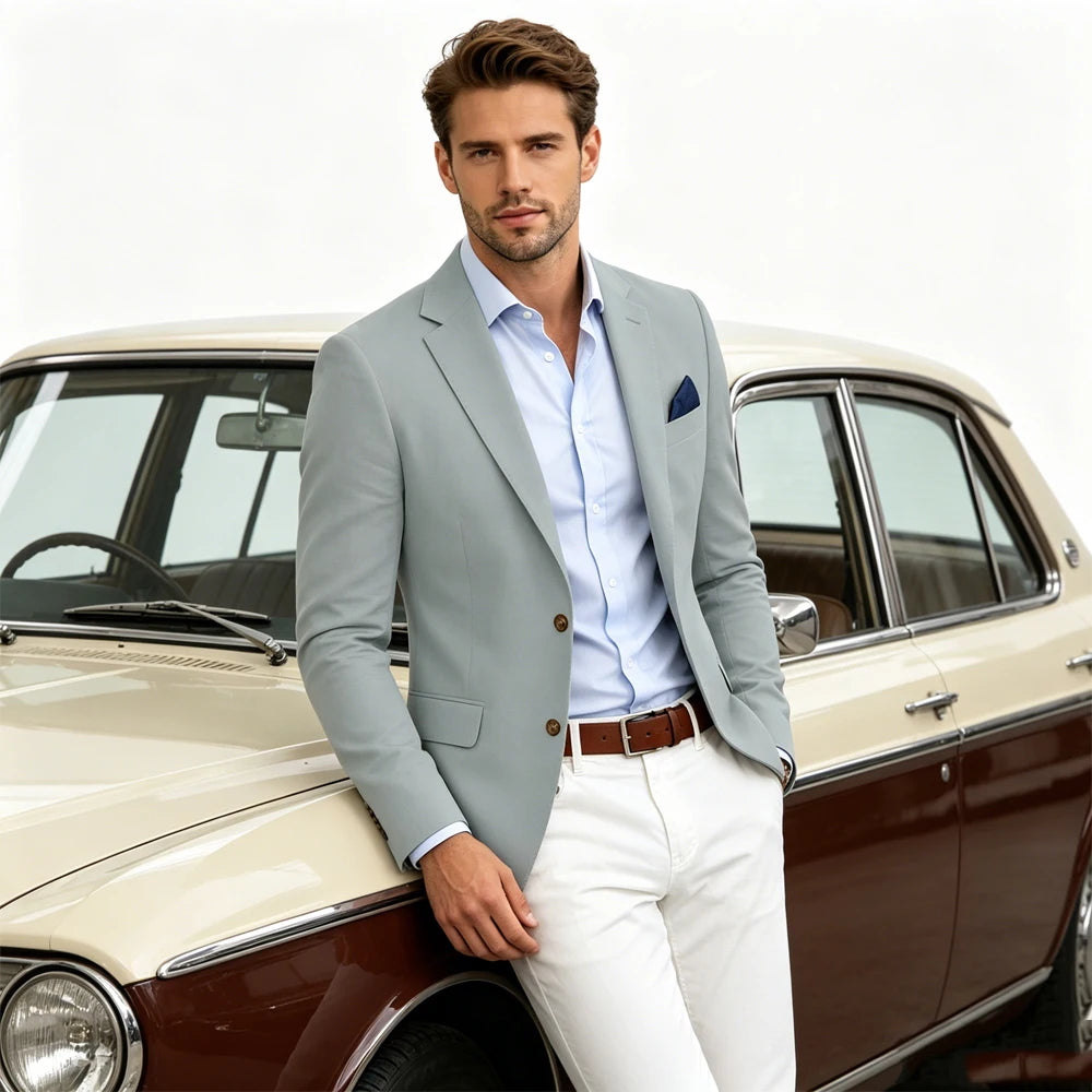 Men's Linen Blend Blazer | Notched Lapel | Two Button | Slim Fit | Breathable Suit Jacket | Business Casual | Wedding | XS-7XL