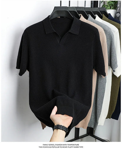Men's Premium 100% Cotton Lapel Polo Shirt — Knitted, Short Sleeve, Casual & Versatile Summer Top