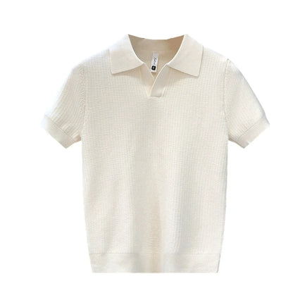 2026 Men's Summer Polo Shirt Korean Style Slim Wrinkle Resistant Collar Solid Color T-Shirts Casual Thin Sleeve Trendy Knit Tops