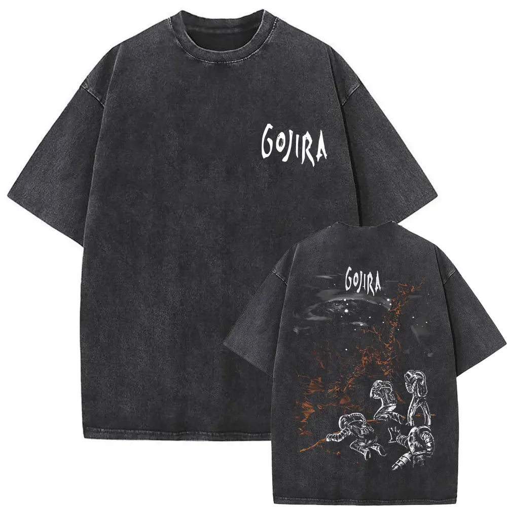 Unisex Washed Vintage Metal Band Graphic T-Shirt | Gojira "From Mars to Sirius" | Gothic Oversized Fit | Pure Cotton | Hip Hop Style | S-XXL