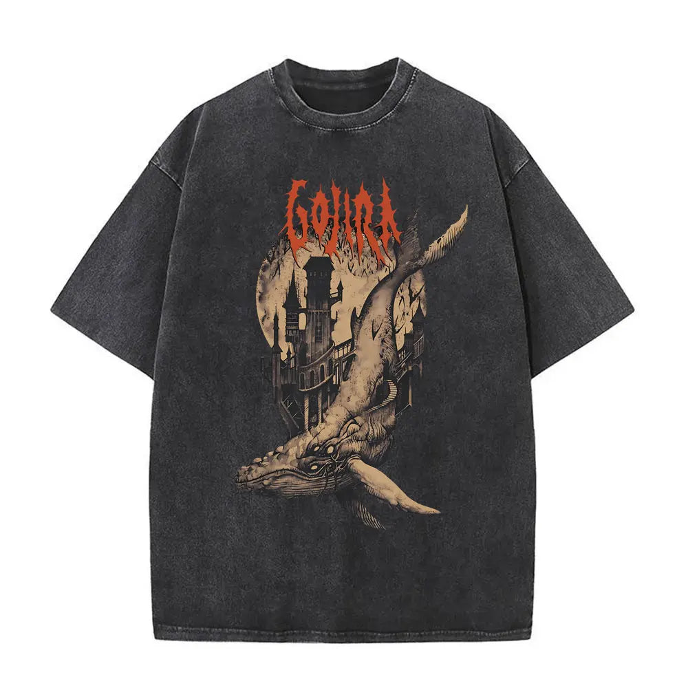 Unisex Washed Vintage Metal Band Graphic T-Shirt | Gojira "From Mars to Sirius" | Gothic Oversized Fit | Pure Cotton | Hip Hop Style | S-XXL