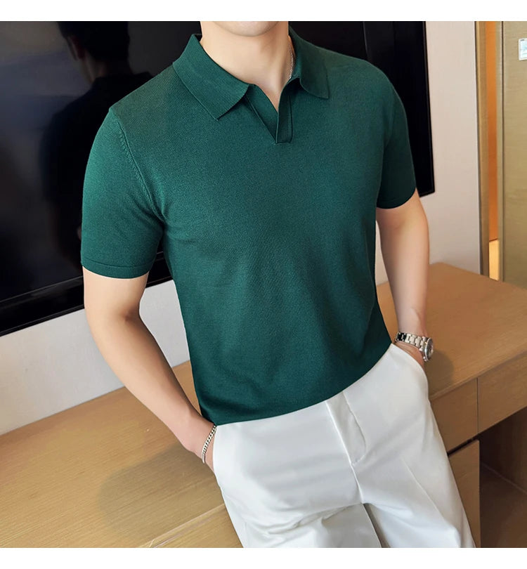 Men's Premium Ice Silk Polo Shirt — Slim Fit, High Elasticity, Summer 2026