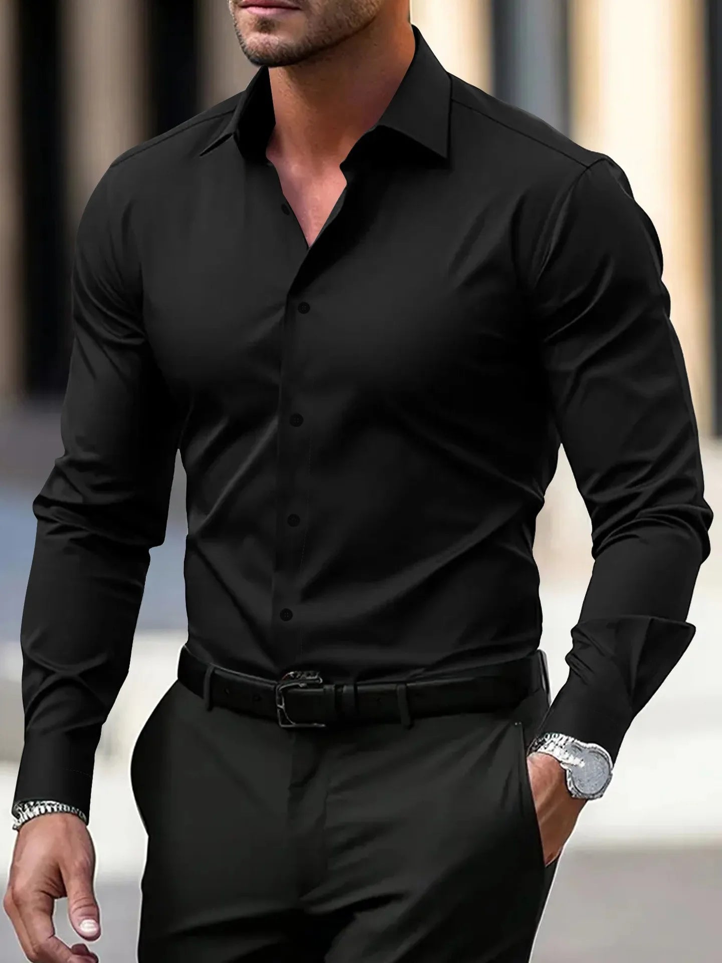 Men's Wrinkle-Free Long Sleeve Dress Shirt | Slim Fit | Business Casual | Turn-Down Collar | 11 Colors | S-5XL