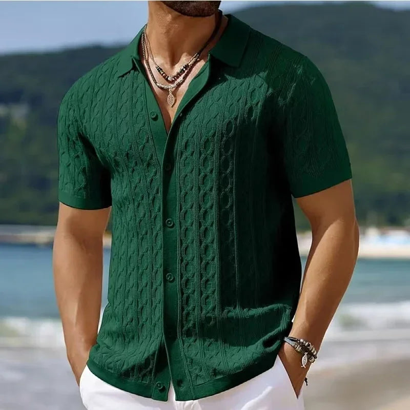 Men's Embroidery Knitted Polo Shirt | Business Casual Short Sleeve Button Cardigan | M–3XL