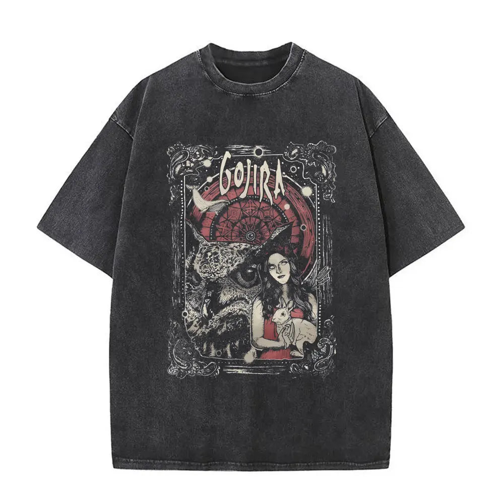 Unisex Washed Vintage Metal Band Graphic T-Shirt | Gojira "From Mars to Sirius" | Gothic Oversized Fit | Pure Cotton | Hip Hop Style | S-XXL