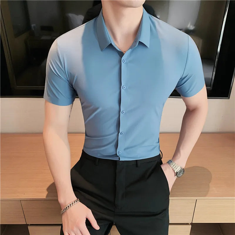 Men's Ultra Stretch Seamless Shirt | High Elastic | Business Casual | Solid Color | Short & Long Sleeve | 12 Colors
