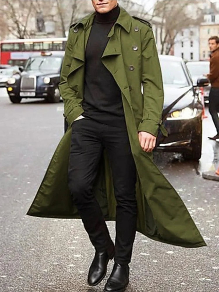 Men's British Style Trench Coat | Double Breasted Overlong Epaulet Jacket | S–XXL