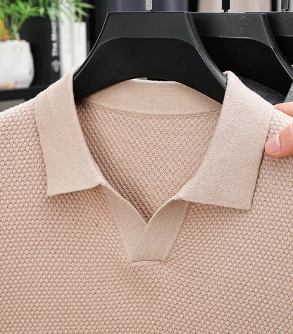 Men's Premium 100% Cotton Lapel Polo Shirt — Knitted, Short Sleeve, Casual & Versatile Summer Top