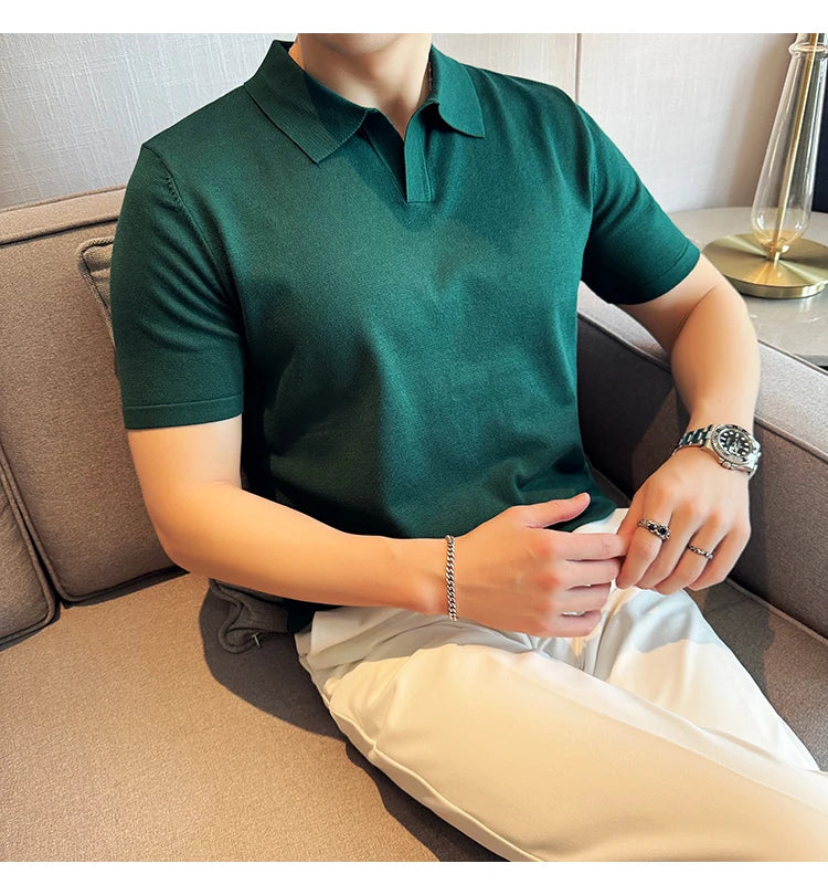 Men's Premium Ice Silk Polo Shirt — Slim Fit, High Elasticity, Summer 2026