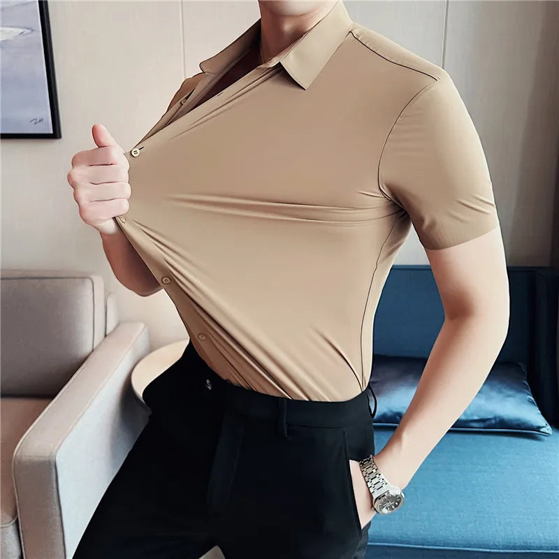 Men's Ultra Stretch Seamless Shirt | High Elastic | Business Casual | Solid Color | Short & Long Sleeve | 12 Colors