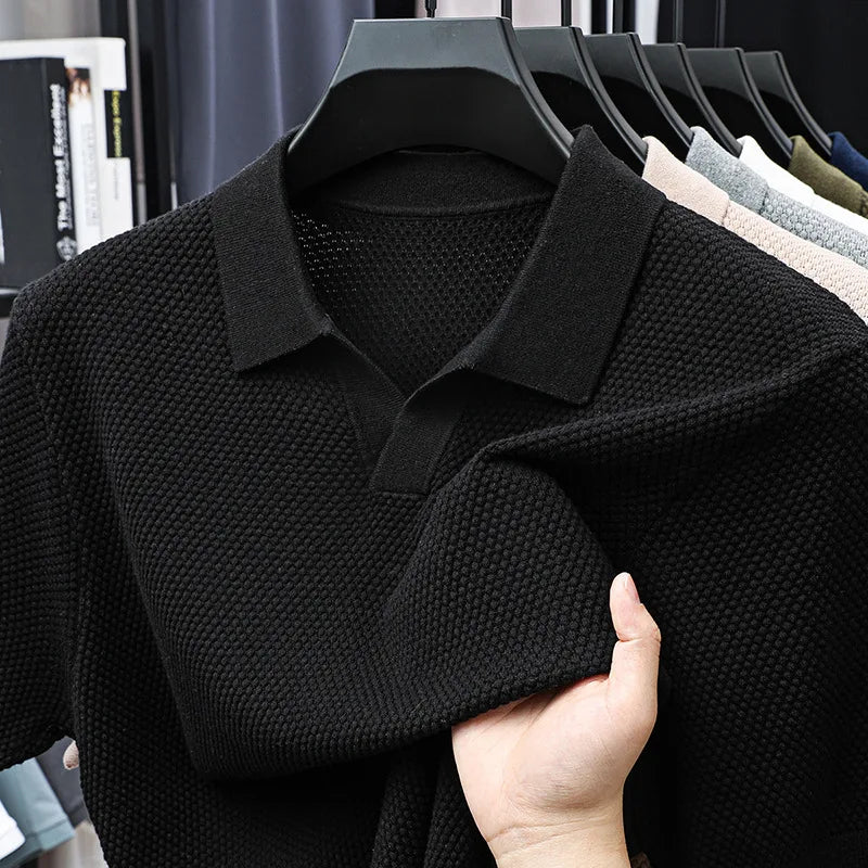 Men's Premium 100% Cotton Lapel Polo Shirt — Knitted, Short Sleeve, Casual & Versatile Summer Top