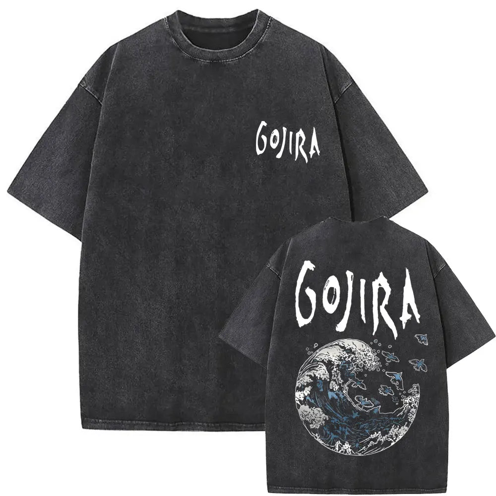Unisex Washed Vintage Metal Band Graphic T-Shirt | Gojira "From Mars to Sirius" | Gothic Oversized Fit | Pure Cotton | Hip Hop Style | S-XXL