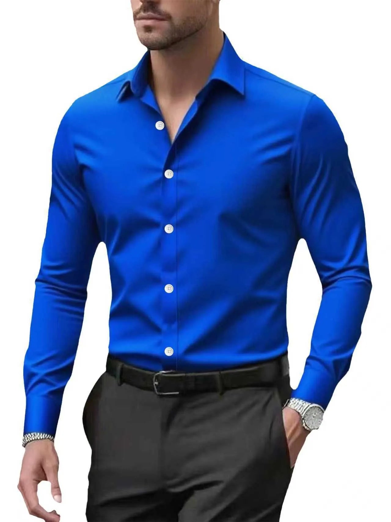 Men's Wrinkle-Free Long Sleeve Dress Shirt | Slim Fit | Business Casual | Turn-Down Collar | 11 Colors | S-5XL