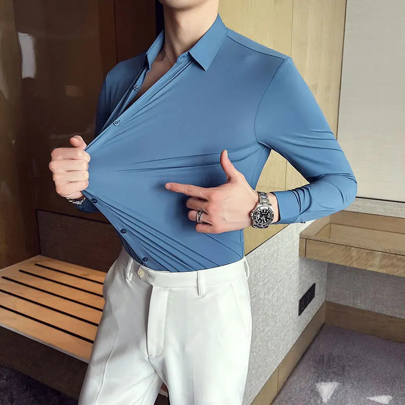 Men's Ultra Stretch Seamless Shirt | High Elastic | Business Casual | Solid Color | Short & Long Sleeve | 12 Colors