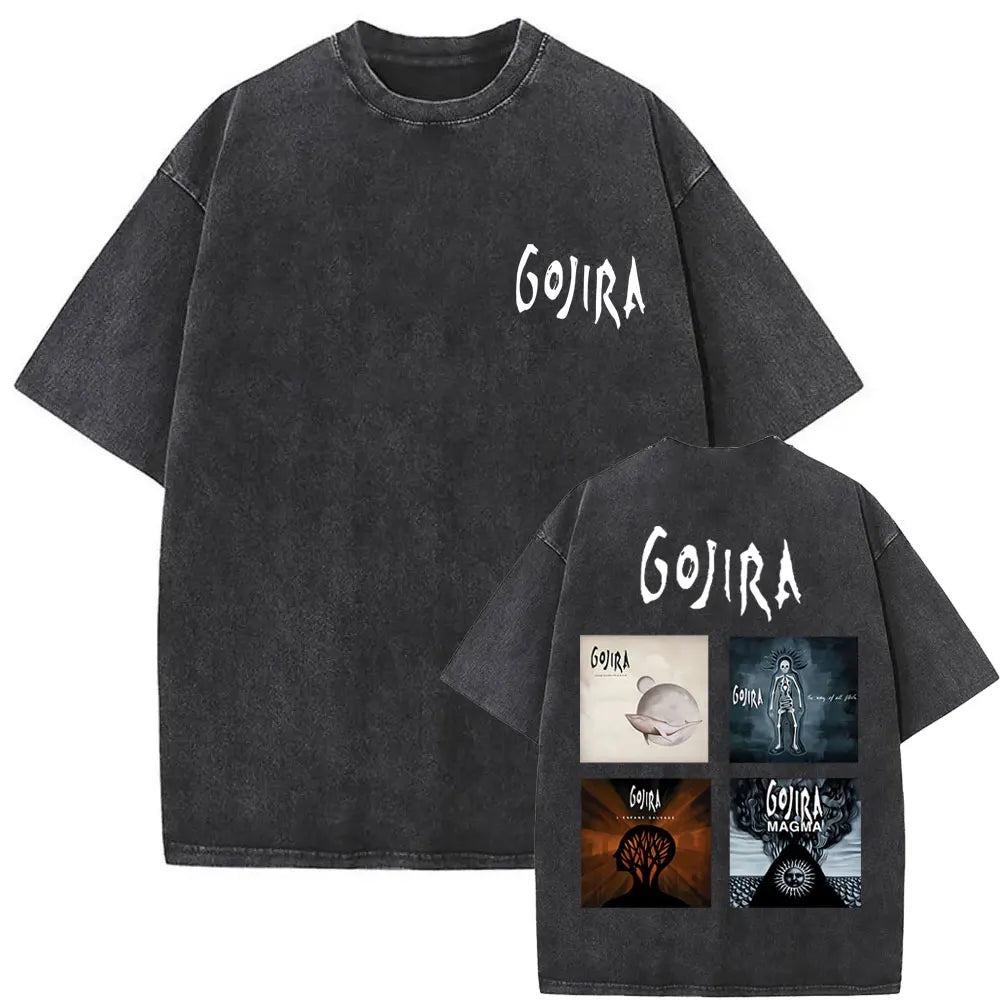 Unisex Washed Vintage Metal Band Graphic T-Shirt | Gojira "From Mars to Sirius" | Gothic Oversized Fit | Pure Cotton | Hip Hop Style | S-XXL