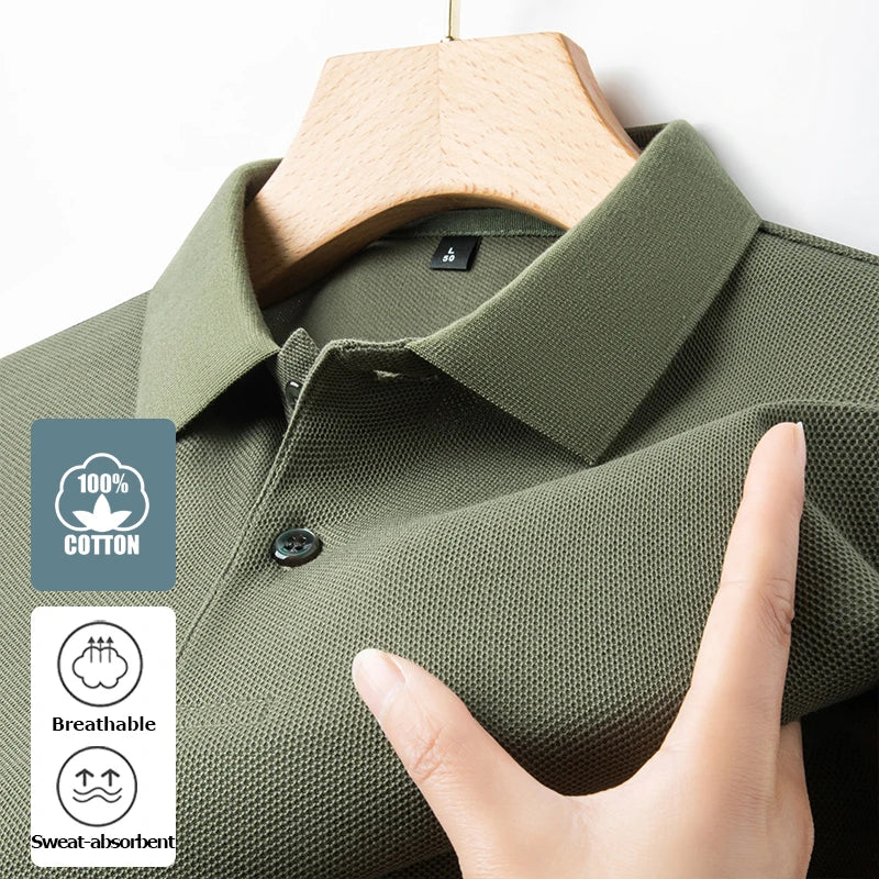 Luxora Men's 100% Cotton Polo Shirt — Breathable Lapel Tee for Golf, Sports & Smart Casual