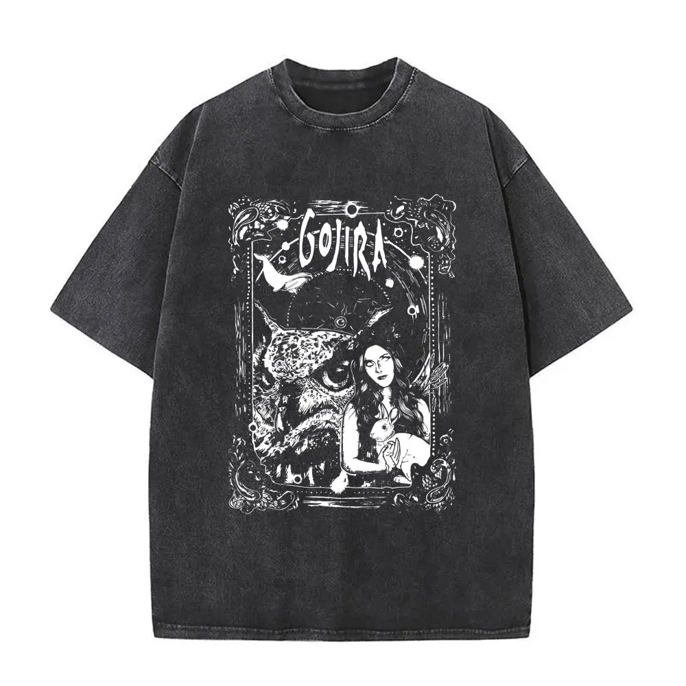 Unisex Washed Vintage Metal Band Graphic T-Shirt | Gojira "From Mars to Sirius" | Gothic Oversized Fit | Pure Cotton | Hip Hop Style | S-XXL