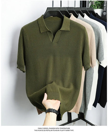 Men's Premium 100% Cotton Lapel Polo Shirt — Knitted, Short Sleeve, Casual & Versatile Summer Top