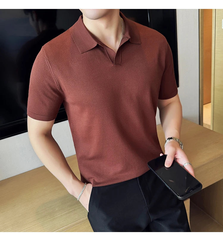 Men's Premium Ice Silk Polo Shirt — Slim Fit, High Elasticity, Summer 2026