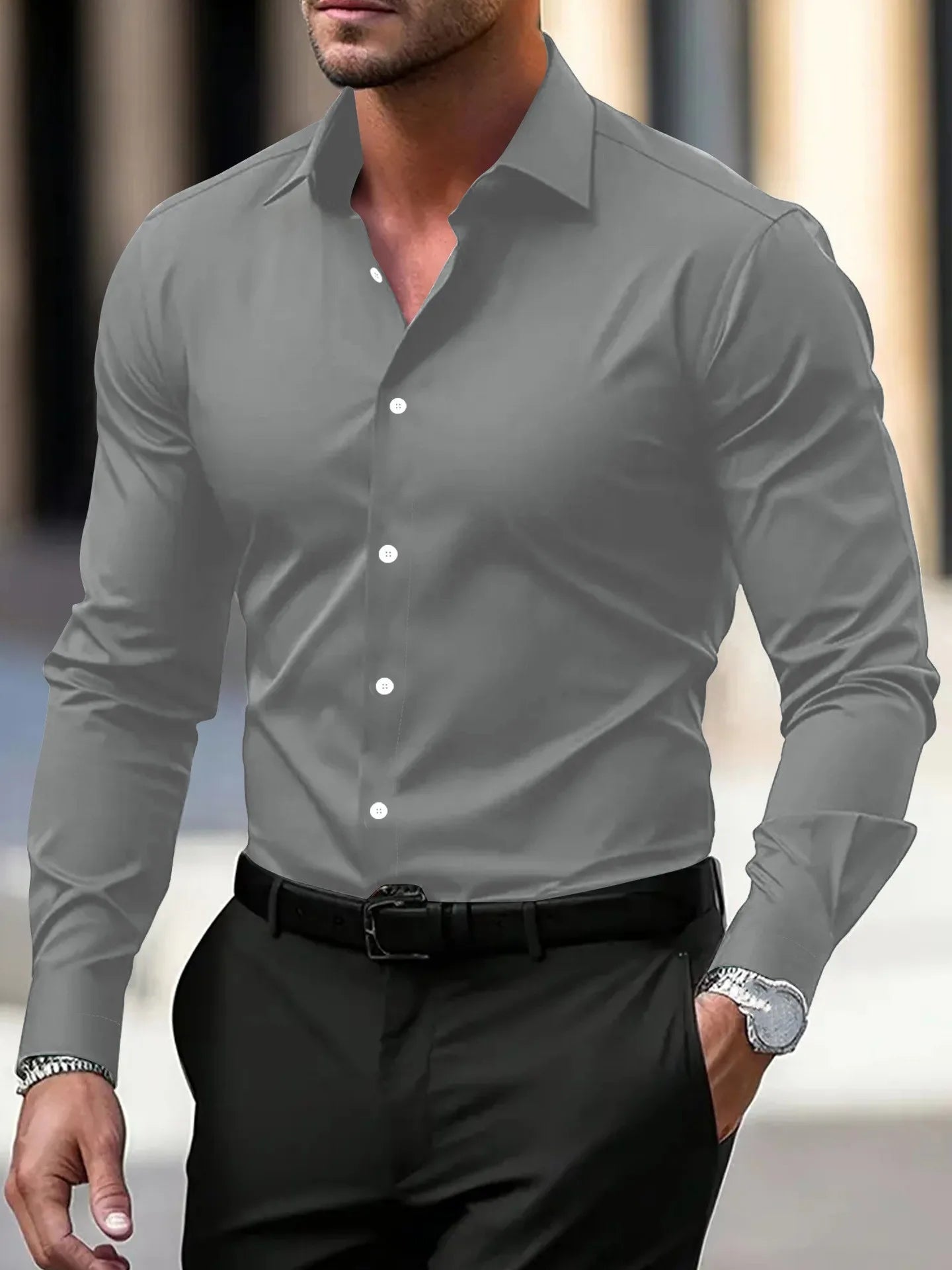 Men's Wrinkle-Free Long Sleeve Dress Shirt | Slim Fit | Business Casual | Turn-Down Collar | 11 Colors | S-5XL