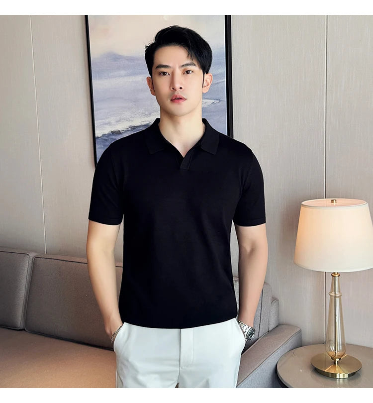 Men's Premium Ice Silk Polo Shirt — Slim Fit, High Elasticity, Summer 2026