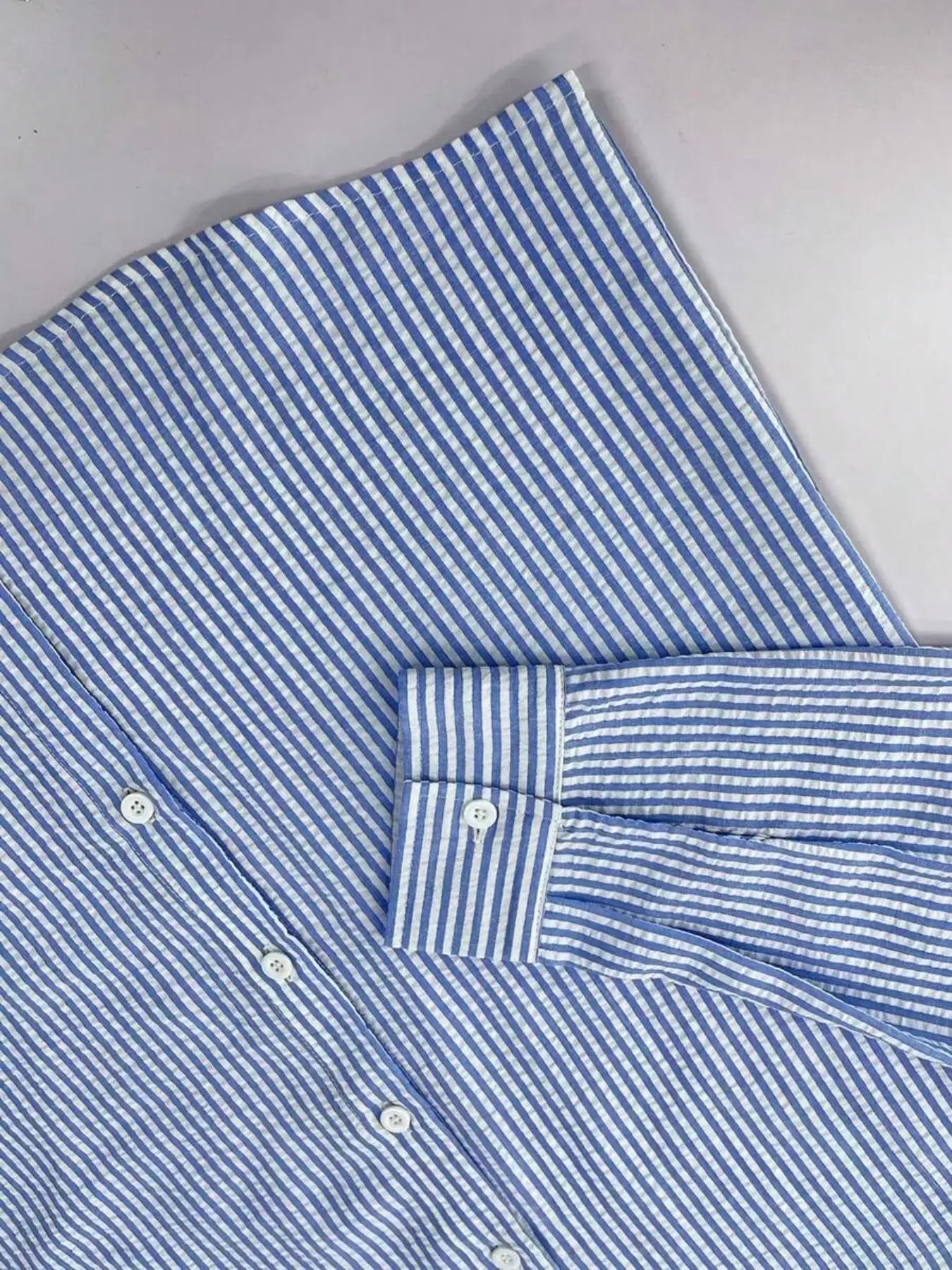Men's Long Sleeve Striped Casual Shirt | Loose Fit | Single Breasted | Lightweight Polyester | 7 Colors | S-XXL | Spring & Autumn