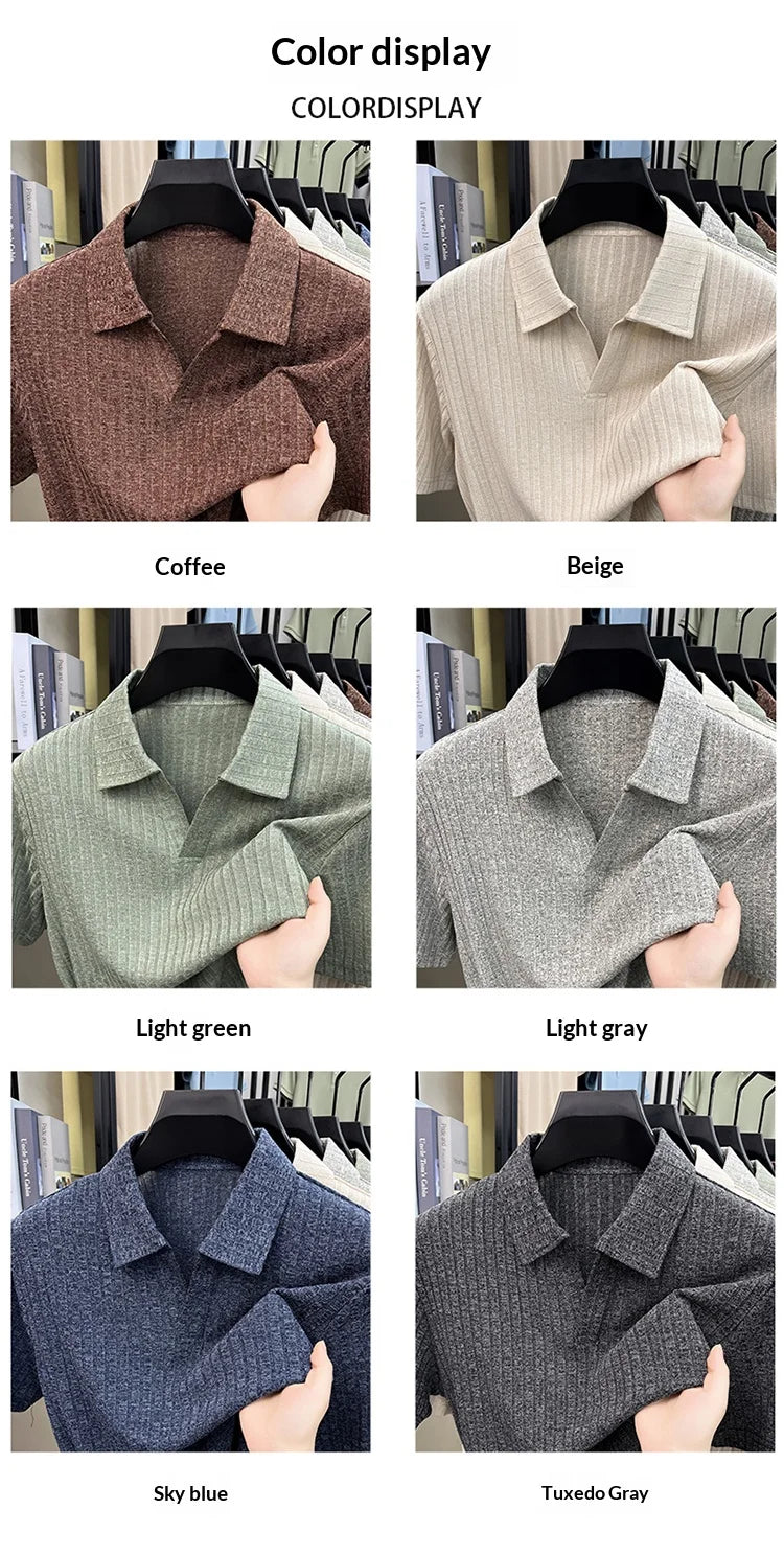 Men's Premium Knitted Polo Shirt — Skin-Friendly, Breathable, Casual Lapel Summer Top