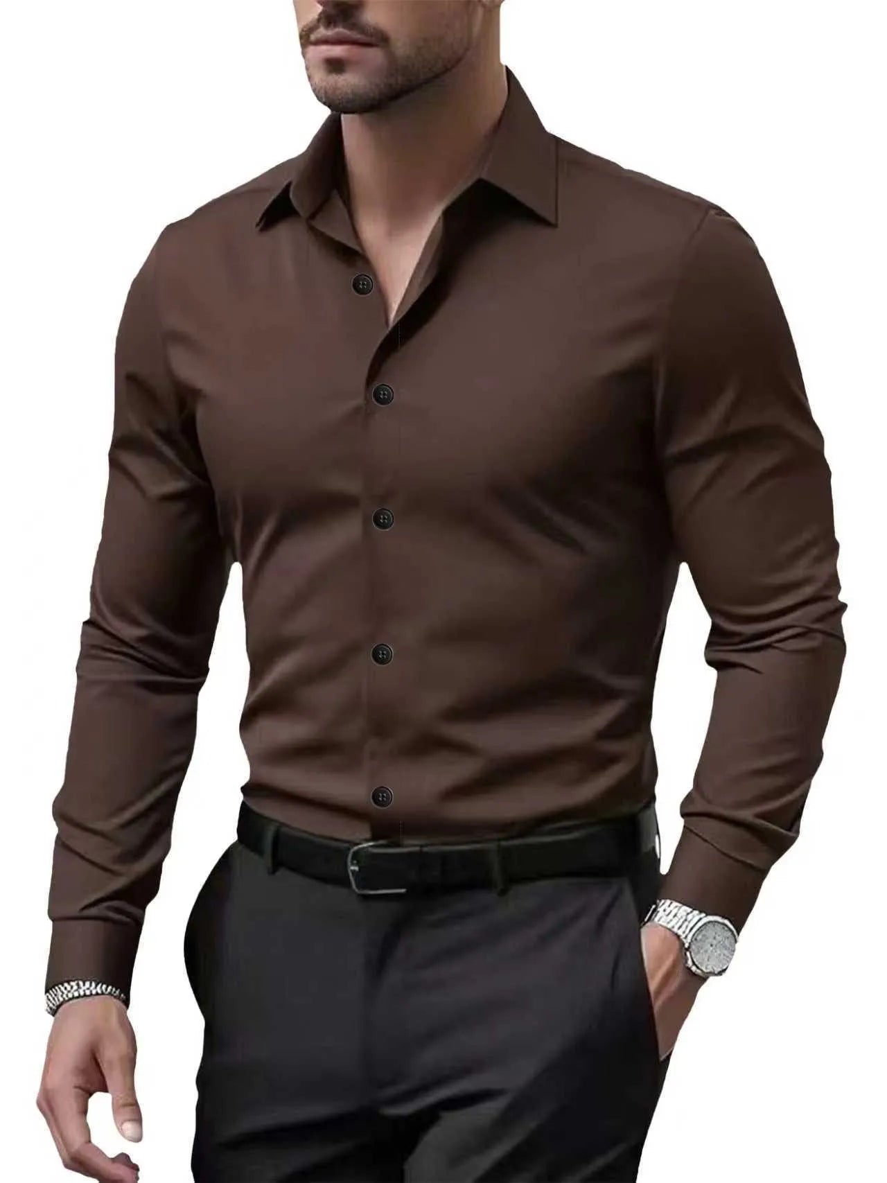 Men's Wrinkle-Free Long Sleeve Dress Shirt | Slim Fit | Business Casual | Turn-Down Collar | 11 Colors | S-5XL