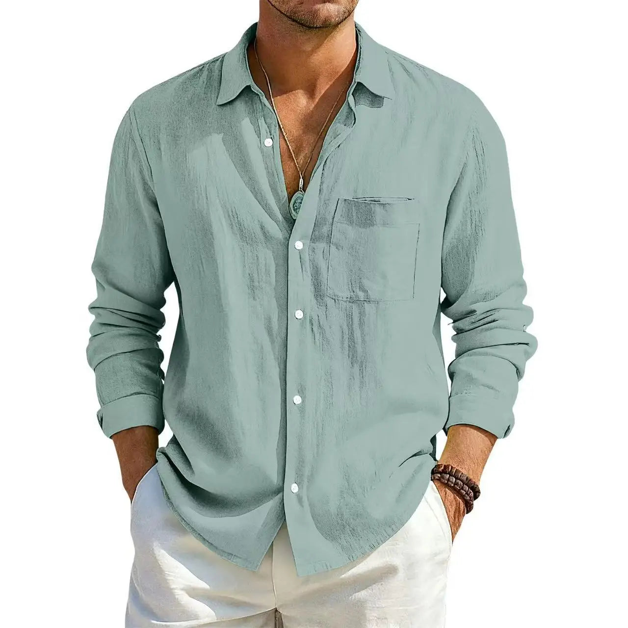 Men's Linen Cotton Casual Shirt | Turn-Down Collar | Long Sleeve | Old Money Style | 10 Colors