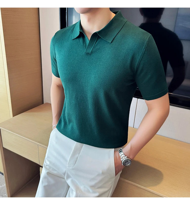 Men's Premium Ice Silk Polo Shirt — Slim Fit, High Elasticity, Summer 2026