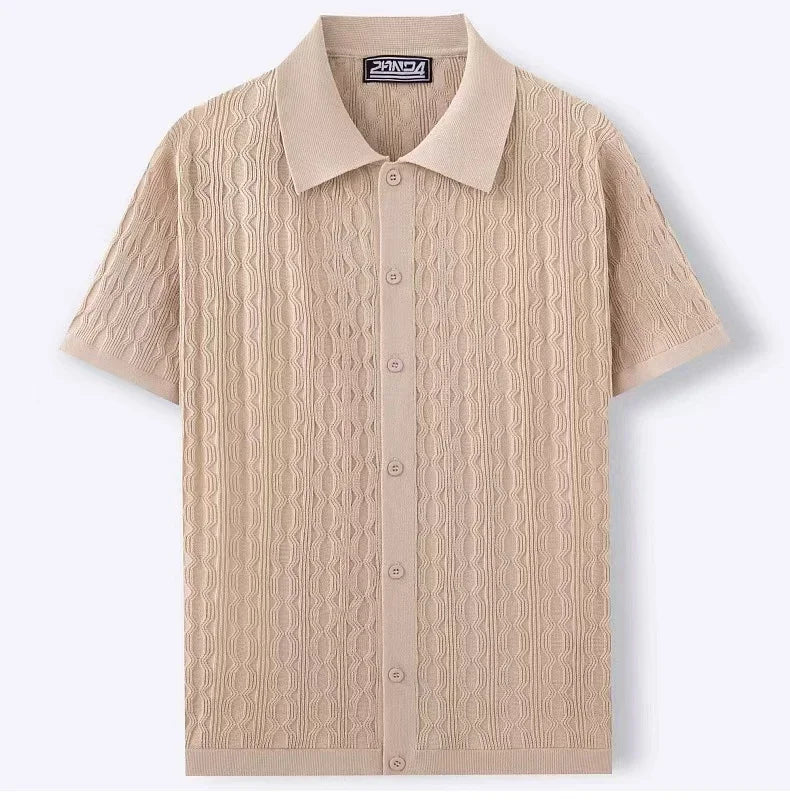 Men's Embroidery Knitted Polo Shirt | Business Casual Short Sleeve Button Cardigan | M–3XL