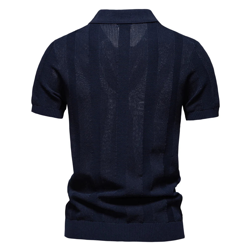 Men's Premium Mesh Polo Shirt — Breathable Knit, Turn-Down Collar, Solid & Striped Summer Top