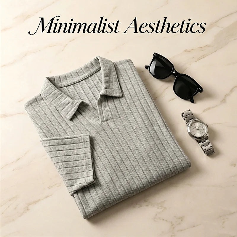 Men's Premium Ribbed Knit Polo Shirt — Soft Elastic, Breathable, Business & Casual