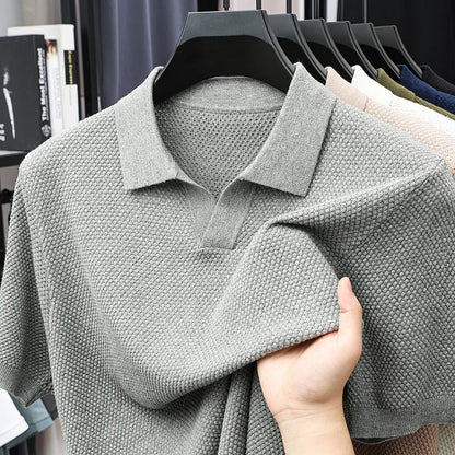 Men's Premium 100% Cotton Lapel Polo Shirt — Knitted, Short Sleeve, Casual & Versatile Summer Top
