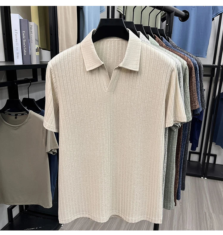 Men's Premium Knitted Polo Shirt — Skin-Friendly, Breathable, Casual Lapel Summer Top