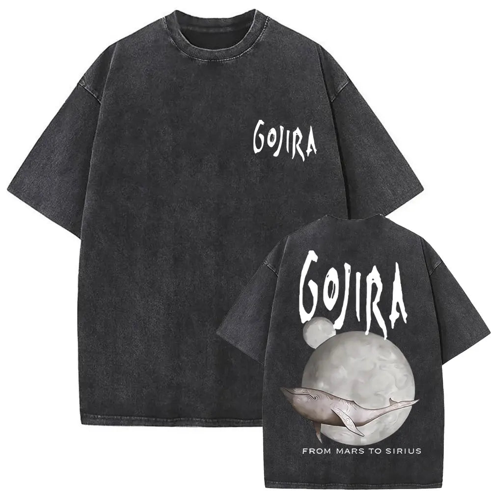 Unisex Washed Vintage Metal Band Graphic T-Shirt | Gojira "From Mars to Sirius" | Gothic Oversized Fit | Pure Cotton | Hip Hop Style | S-XXL
