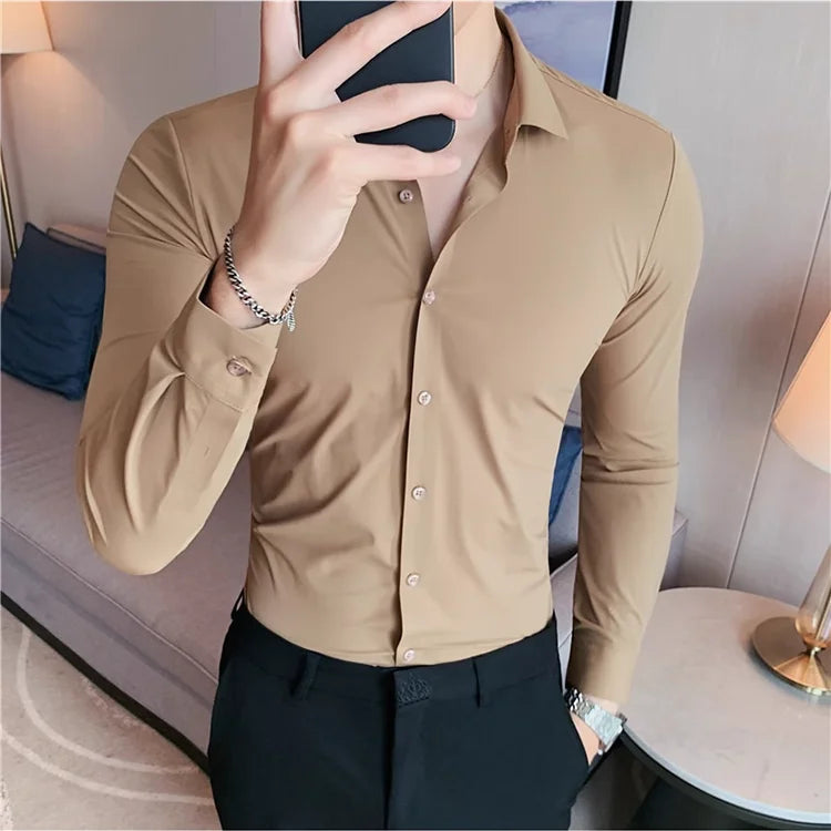 Men's Ultra Stretch Seamless Shirt | High Elastic | Business Casual | Solid Color | Short & Long Sleeve | 12 Colors