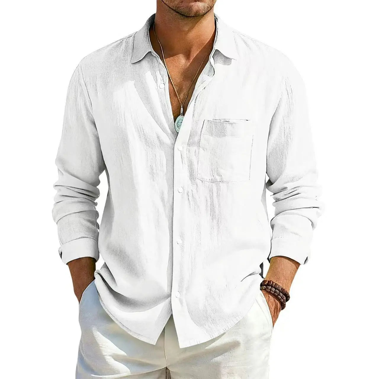 Men's Linen Cotton Casual Shirt | Turn-Down Collar | Long Sleeve | Old Money Style | 10 Colors