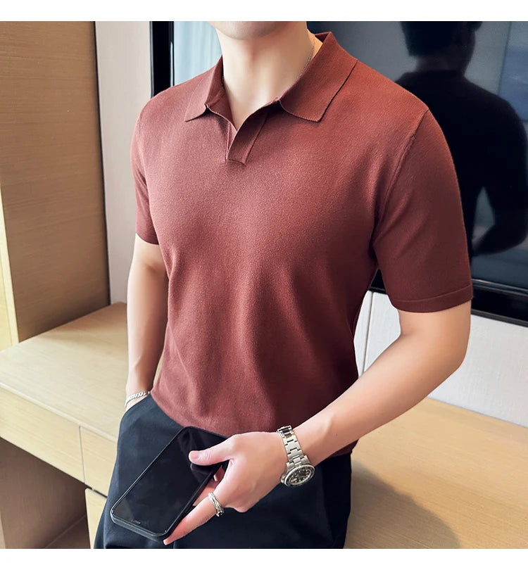 Men's Premium Ice Silk Polo Shirt — Slim Fit, High Elasticity, Summer 2026