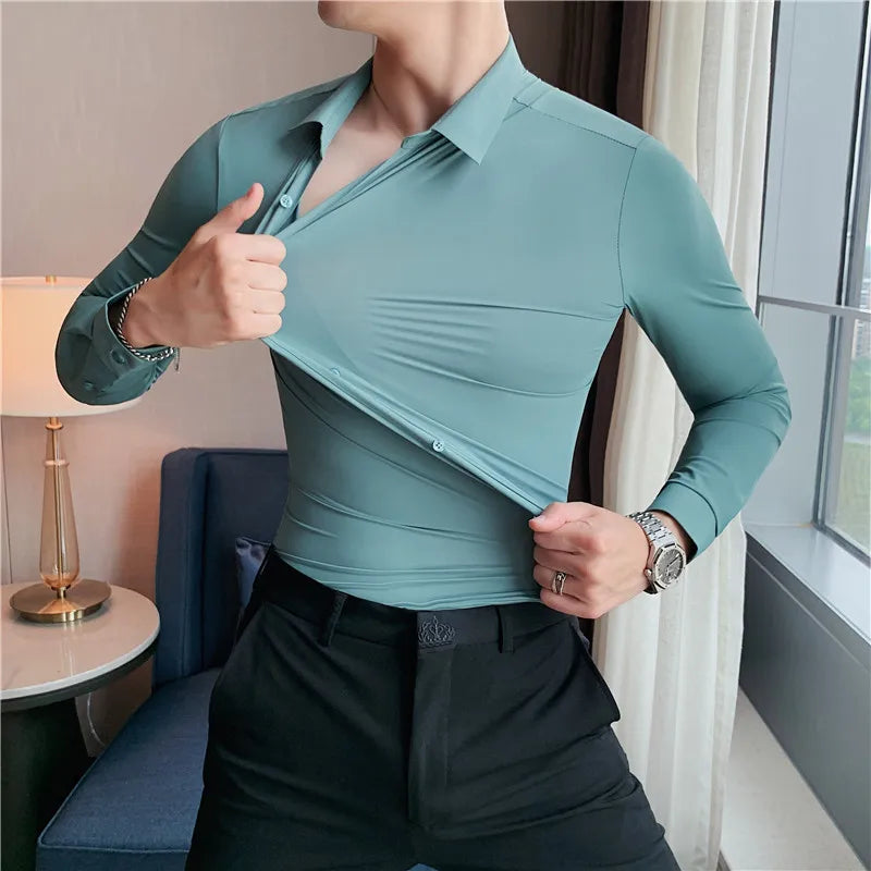 Men's Ultra Stretch Seamless Shirt | High Elastic | Business Casual | Solid Color | Short & Long Sleeve | 12 Colors