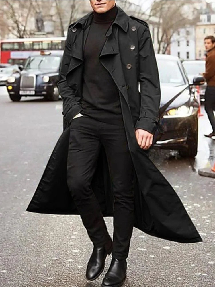 Men's British Style Trench Coat | Double Breasted Overlong Epaulet Jacket | S–XXL