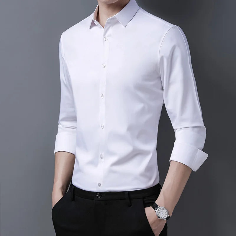 Men's Stretch Twill Long Sleeve Shirt | Plaid Pattern | Slim Fit | Business Casual | Turn-Down Collar | 6 Colors | S-XXXL
